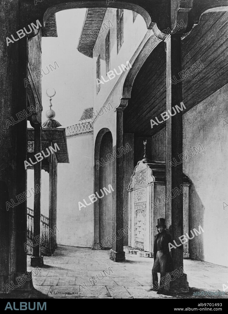 The Bkhchisasac Palace. Alexander Pushkin in Bakhchisaray Palace. Painting of Grigory Chernetsov. 1837. Supplied By: SCRSS - Society for Co-operation in Russian & Soviet Studies.