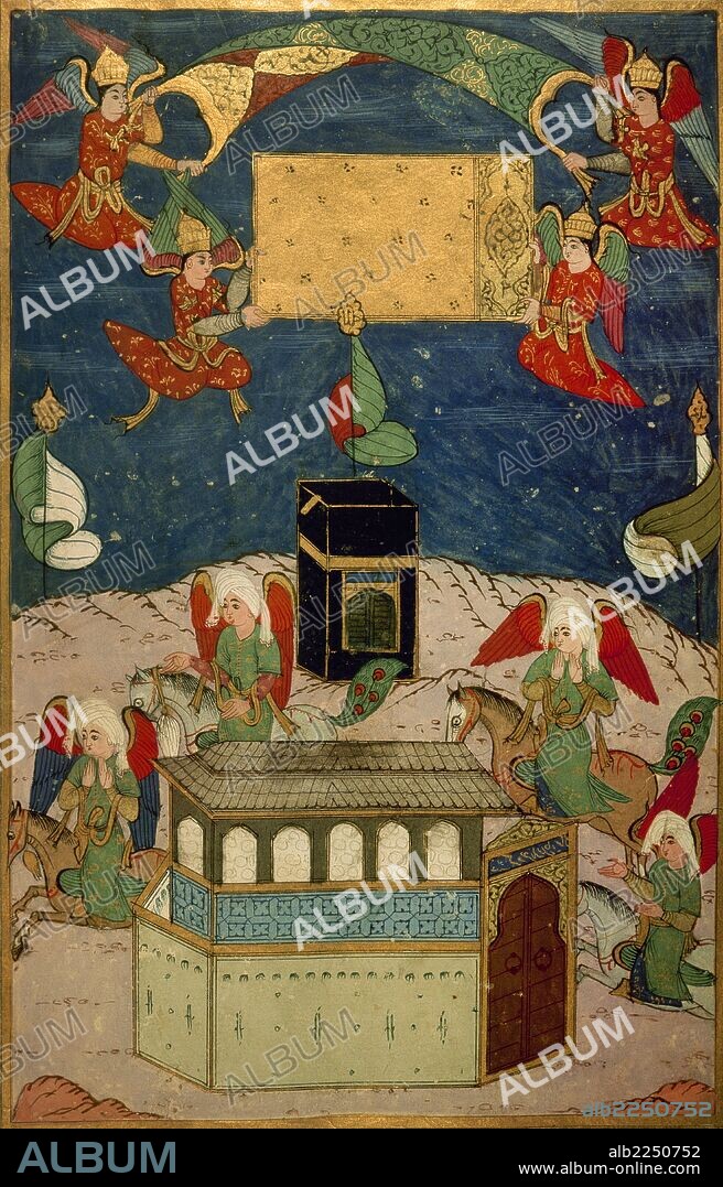 Mecca. Angels decorating the Kaba at the birth of prophet Muhammad. Miniature. Book of Sufti Abdullah, master painter at the court of the Sultan Murad III, 1595. Topkapi Museum. Istanbul. Turkey.