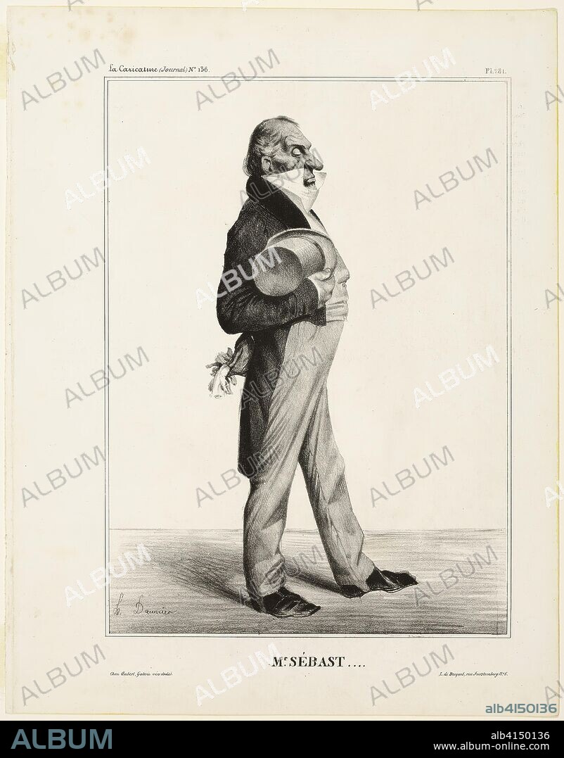 HONORE DAUMIER. Mr. Sébast ...., plate 281 from Célébrités de la Caricature. Honoré Victorin Daumier; French, 1808-1879. Date: 1833. Dimensions: 260 × 187 mm (image); 333 × 261 mm (sheet). Lithograph in black on white wove paper. Origin: France.
