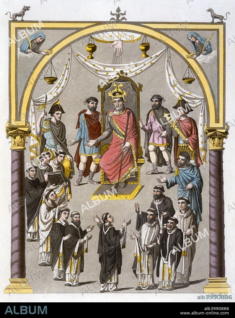 Charles II, the Bald, 9th century Frankish king and Holy Roman Emperor, (c1820-1839). Charles the Bald (823-877) was king of the Western Franks from 843-877 and Holy Roman Emperor from 875. Plate 7 from Le Costume Ancien et Moderne, by Jules Ferrario, after a manuscript in the Colberg Library.