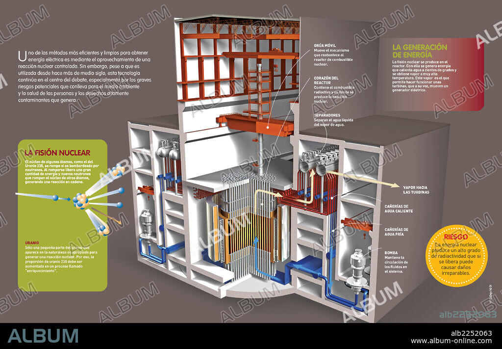 ENERGIA NUCLEAR. Infografía que explica cómo se obtiene energía eléctrica mediante una reacción nuclear controlada.