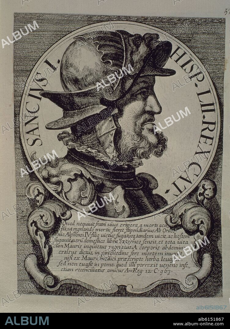 WESTERHOUT ARNOLDO VAN. SANCHO I DE LEON, EL CRASO (935-966) REY DE LEON DEL AÑO 956 AL 958 Y DEL AÑO 960 AL 966- EFFIGIES ET SERIES REGUM HISPANIAE - GRABADO SIGLO XVII.