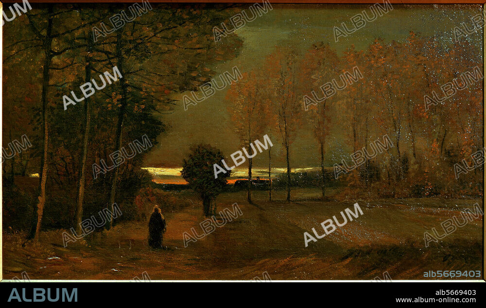 VINCENT VAN GOGH. Van Gogh, Vincent ; peintre hollandais . 1853-1890. - "Paysage d'automne, le soir", automne. 1884. Huile sur toile, H. 0,51 ; L. 0,93. Utrecht, Centraal Museum.
