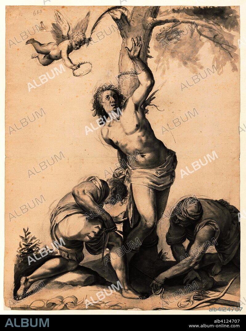 The martyrdom of Saint Sebastian. Artist: Aegidius Sadeler. Artist: Jacopo Palma. Draughtsman: Moses ter Borch. Dating: c. 1660. Place: Zwolle. Measurements: h 420 mm × w 327 mm.
