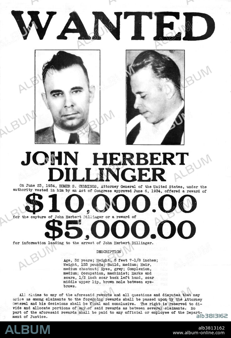 John Herbert Dillinger (June 22, 1903 - July 22, 1934) was an American gangster in the Depression-era United States accused of robbing 24 banks and four police stations. In the heyday of the Depression-era outlaw Dillinger was the most notorious of all. He courted publicity, styling himself as a Robin Hood figure, and the media of his time ran accounts of his bravado and colorful personality. In response, the Director of the Bureau of Investigation, J. Edgar Hoover, developed a more sophisticated Federal Bureau of Investigation as a weapon against organized crime. After evading police in four states for almost a year, Dillinger was wounded and returned to his father's home to recover. On July 22, 1934 the police and Division of Investigation closed in on the Biograph Theater. Federal agents, led by Melvin Purvis and Samuel P. Cowley, moved to arrest Dillinger as he exited the theater. He pulled a weapon and attempted to flee but was shot four times and killed. He was 31 years old.