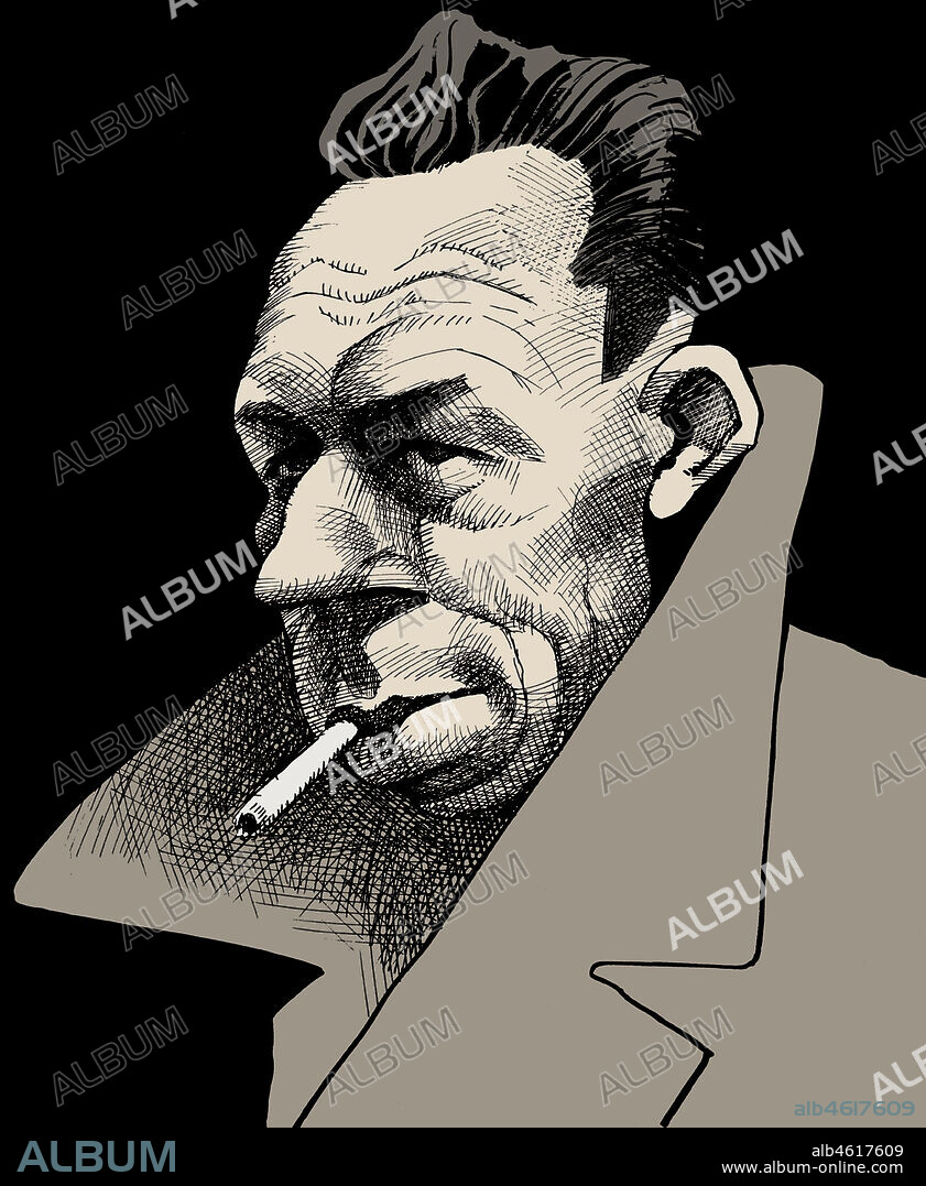 MIQUEL FERRERES DURAN. Albert Camus (1913-1960), escritor y filósofo francés de origen argelino, premio Nobel de literatura en 1957. Cariatura de 1994.