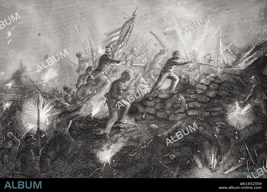Attack on Fort Wagner on Morris Island South Carolina 1863. From painting by Thomas Nast.