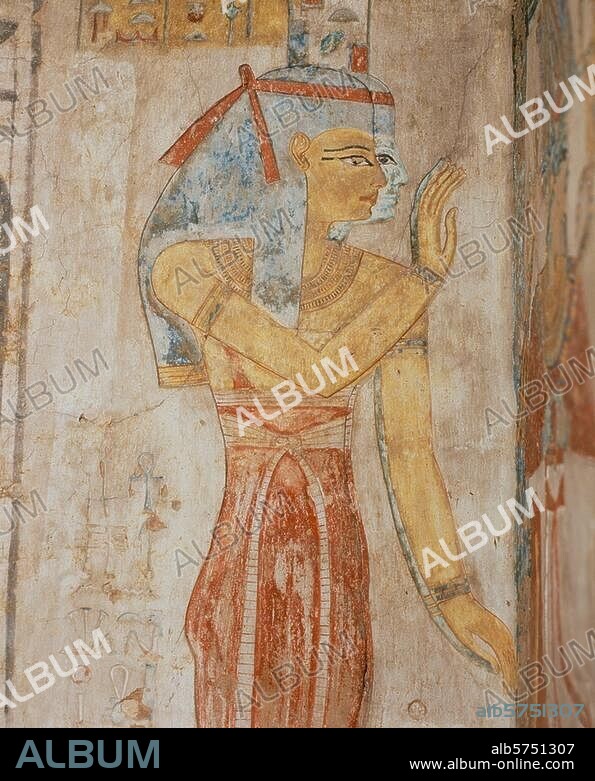 Egyptian, New Kingdom, 19th dynasty, - "Isis and Nephthys". Wall painting from the tomb of Queen Tausert (extended by Pharao Setnakht, 1185 - 1182 BC). Western Thebes, Valley of the Kings, KV (Köchel Index) 14.