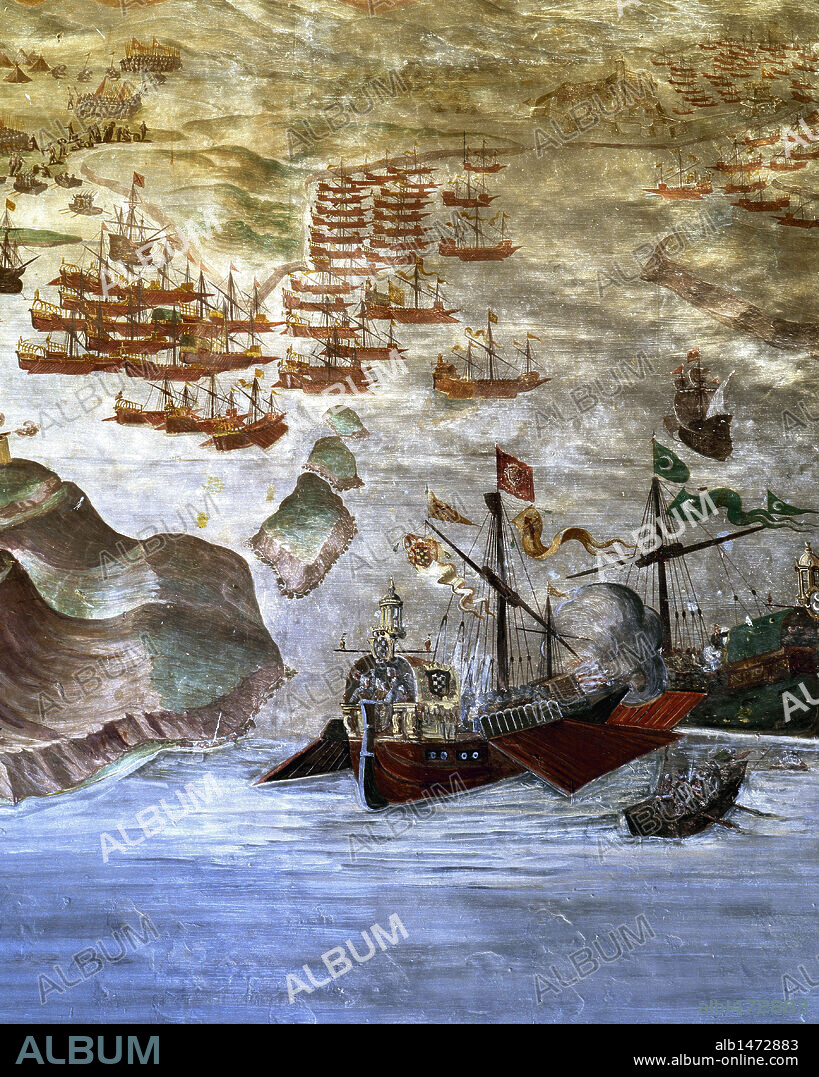 BATALLA DE LEPANTO (AÑO 1571). S. XVI. Fresco del Palacio de Santa Cruz. El Viso del Marqués. Provincia de Ciudad Real. Castilla-La Mancha. España.