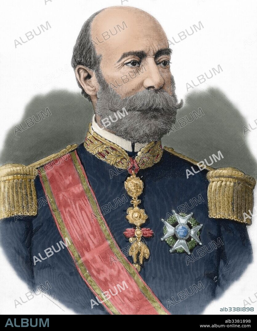PAVIA Y LACY, Manuel (Granada, 1814-Madrid, 1896) Militar español. En 1840 obtuvo el grado de mariscal de campo y el título de marqués de Novaliches. Ministro de Guerra (1847) y capitán general de Filipinas (1854). Durante la revolución de septiembre de 1868, mandó las tropas isabelinas que se enfrentaron a las del general Serrano en la batalla de Alcolea, donde resultó herido. Grabado coloreado.