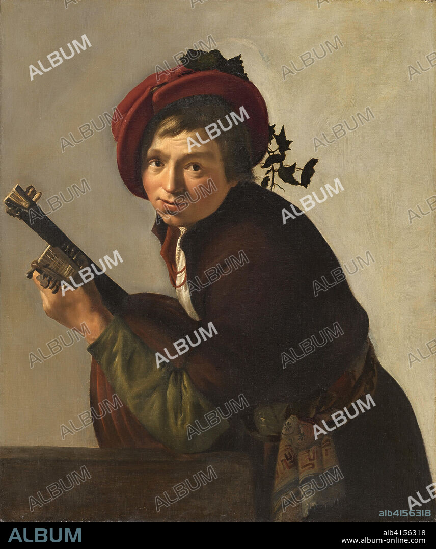 JAN GERRITSZ VAN BRONCKHORST. Jan Gerrit van Bronchorst (Ultrecht, ca. 1603 - Amsterdam, 1661). Young Man Playing a Theorbo (ca. 1642 - 1645). Oil on canvas. 97.8 x 82.6 cm.