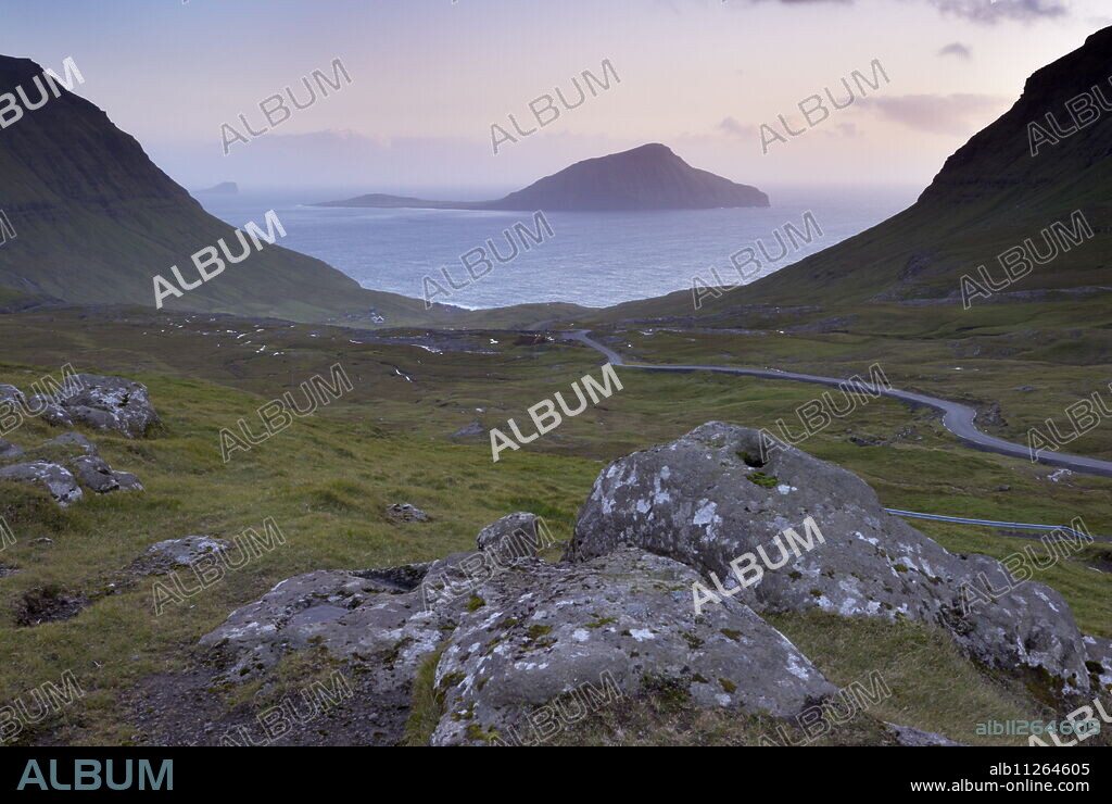 Koltur Island from the pass over Nordradalur, Streymoy, Faroe Islands (Faroes), Denmark, Europe.