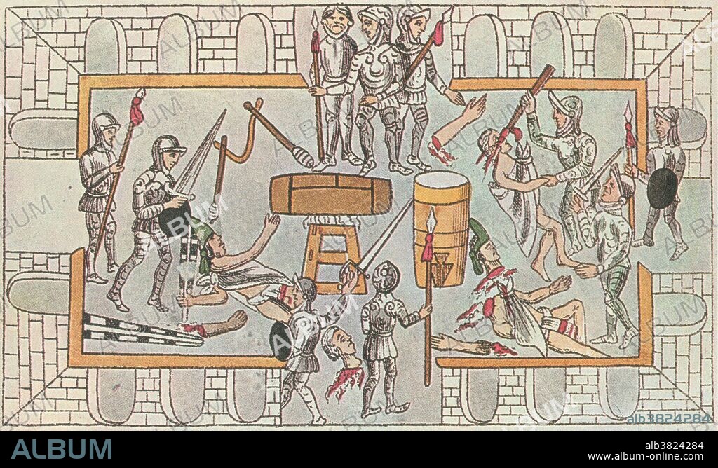 Aztec warriors defending the temple of Tenochtitlan against Conquistadors. The siege of Tenochtitlan, the capital of the Aztec Empire, came about in 1521 through the manipulation of Spanish conquistador HernÃ¡n CortÃ©s. Though numerous battles were fought between the Aztecs and the Spanish army, which was composed of predominantly indigenous peoples, it was the siege of Tenochtitlan that was the final, decisive battle that led to the downfall of the Aztec civilization and marked the end of the first phase of the Spanish conquest of the Aztec Empire. The conquest of Mexico was part of the Spanish colonization of the Americas. Tenochtilan was the capital of the Aztec empire, founded in 1325, destroyed by the Spaniards in 1521 and now the site of Mexico City.