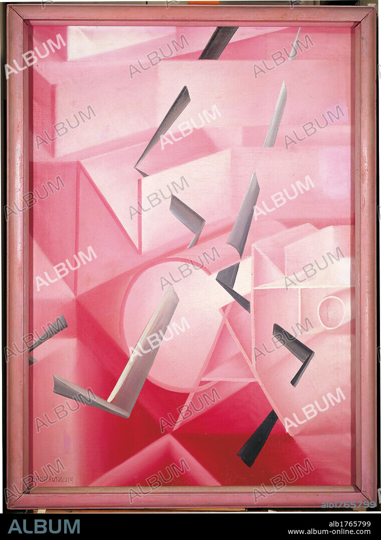 The Spell Is Broken, by Giacomo Balla, 1920, 20th Century, oil on canvas,. Verso Futurist Balla Via Oslavia 39.B. Rome The Spell is Broken 1920 pink grey.  Please remember that author's rights have to be cleared for modern and contemporary works of arts.