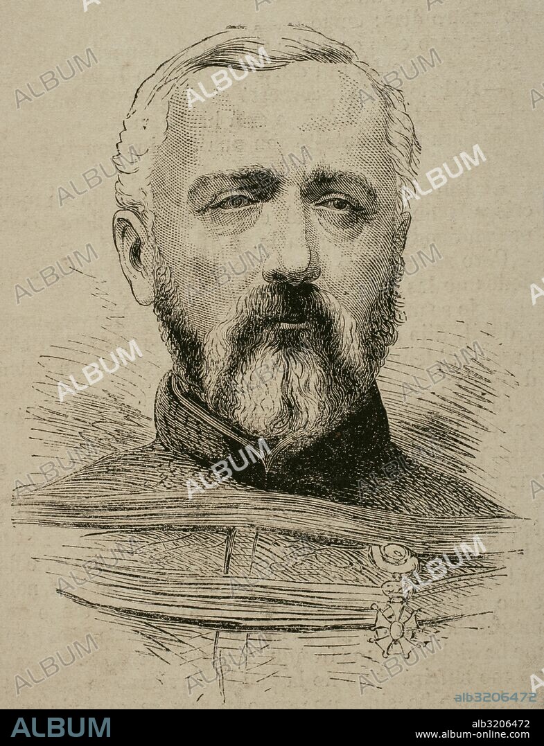 Félix Charles Douay (1816-1879). General del ejército francés. Su carrera abarcó el reinado de Luis Felipe, II República Francesa, Segundo Imperio de Napoleón III. Sirvió en la Guera de Crimea, Italia y México. Grabado. La Ilustración Española y Americana, 1870.
