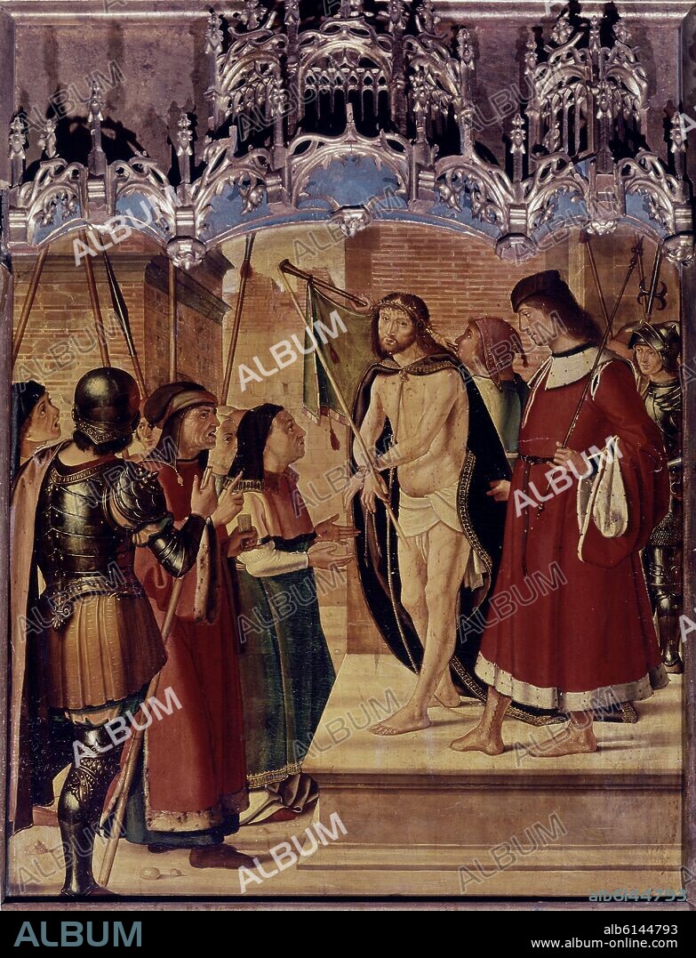 PEDRO DE APONTE. DETALLE DEL RETABLO - JESUS PRESENTADO AL PUEBLO - SIGLO XV/XVI - TRANSICION GOTICO RENACIMIENTO.