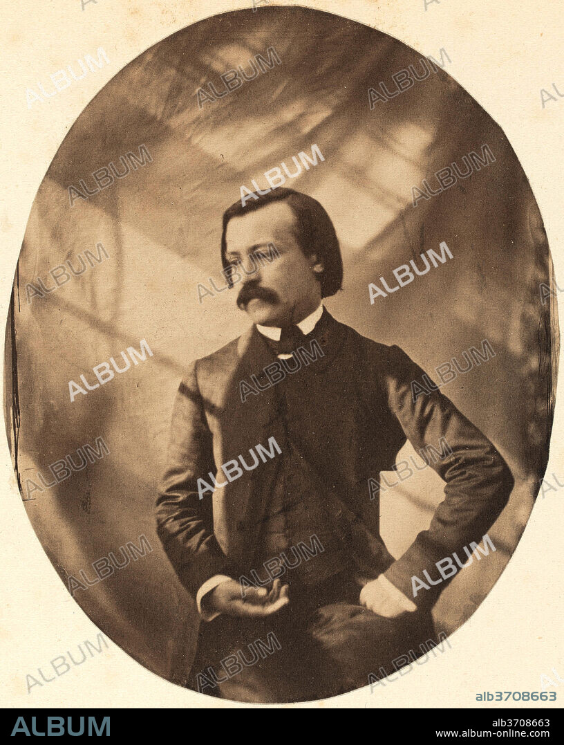 CHARLES-VICTOR HUGO WITH AUGUSTE VACQUERIE. François-Paul Meurice. Dated: 1854. Dimensions: image (oval): 9.9 x 7.9 cm (3 7/8 x 3 1/8 in.)  support: 19.2 x 29 cm (7 9/16 x 11 7/16 in.). Medium: salted paper print from collodion negative mounted on paperboard.