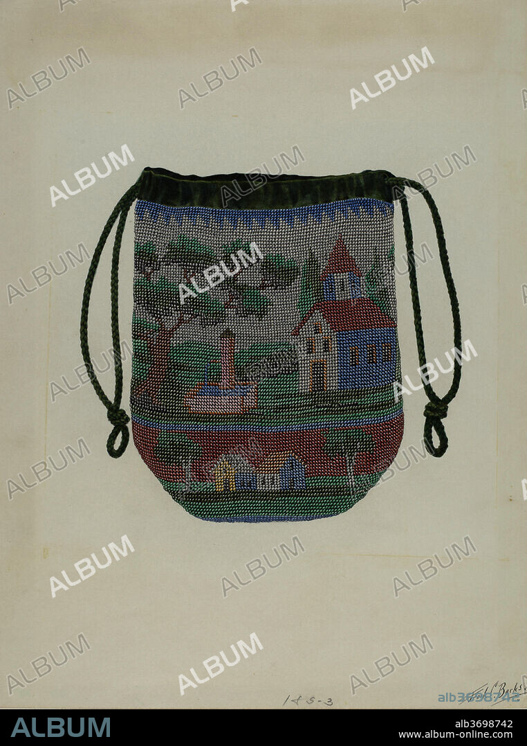 FRANK C. BARKS. Beaded Bag. Dated: c. 1937. Dimensions: overall: 49.1 x 36.3 cm (19 5/16 x 14 5/16 in.). Medium: watercolor, gouache, and graphite on paperboard.