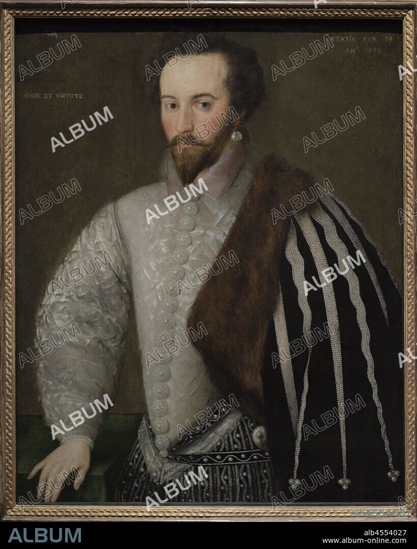 Walter Ralegh (1552-1618). Marino, explorador, escritor, cortesano y político inglés. Período Isabelino. Retrato realizado por un artista inglés desconocido,1588. Oleo sobre tabla. National Portrait Gallery. Londres. Inglaterra.