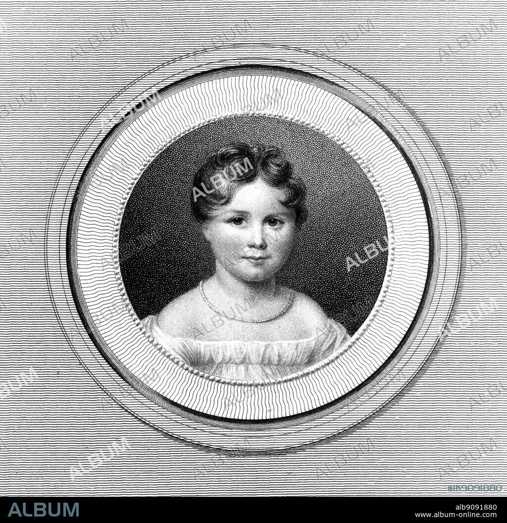 Miss Augusta Ada Byron, 1828, by Edward Scriven after L. Ferriere lithograph in The British Museum, London (Print Room) (J.R. Freeman). Augusta Ada King, Countess of Lovelace (December 10, 1815 - November 27, 1852), born Augusta Ada Byron, is mainly known for having written a description of Charles Babbage's early mechanical general-purpose computer, the analytical engine. ©TopFoto.