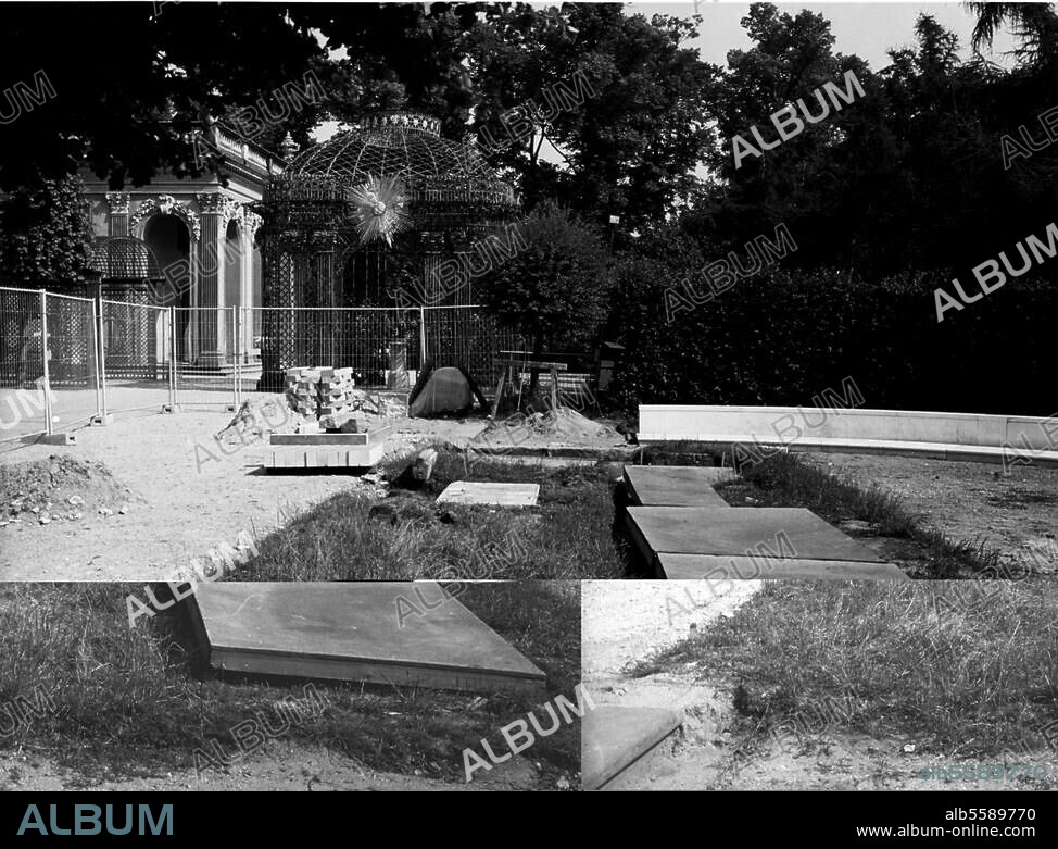 zu: Friedrich II. (der Große), König von Preußen (1740-86); 1712-1786. Potsdam, Gruft Friedrichs des Großen auf der Terrasse von Schloß Sanssouci. Instandsetzung der Gruft für die Überführung des Sarges von Burg Hohenzollern nach Potsdam 1991. Foto, 3.7.1991.