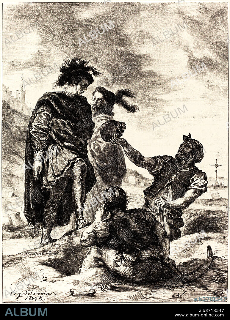 EUGENE DELACROIX. Hamlet and Horatio before the Gravediggers (Act V, Scene I). Dated: 1843. Medium: lithograph.
