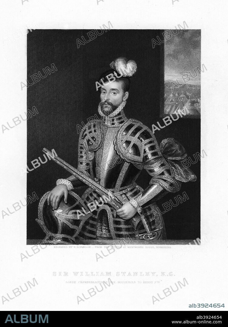 Sir William Stanley, 19th century. Portrait of Stanley who was Lord Chamberlain of the household of King Henry VII. At the Battle of Bosworth Field in 1485 he changed sides, securing Henry VII's victory. But in 1495, Stanley was convicted of treason and executed for his alleged support of Perkin Warbeck.