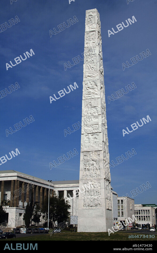 Italy. Rome. Obelisk to Guglielmo Marconi (1874-1937), built in 1959 for the Olympics in 1960. By Arturo Dazzi (1881-1966). District EUR.