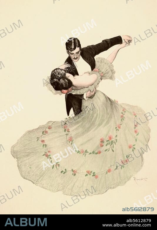 FERDINAND VON REZNICEK. Reznicek, Ferdinand von. Austrian painter, 1869-1909. "Valse bleue" (Blue Waltz). Copper print, hand coloured. Plate 24.5 × 17.5cm. From the folder: F. von Reznicek, Sechs Tanzbilder. Published in Munich (Albert Langen Verlag) undated. Berlin, Sammlung Archiv für Kunst und Geschichte.