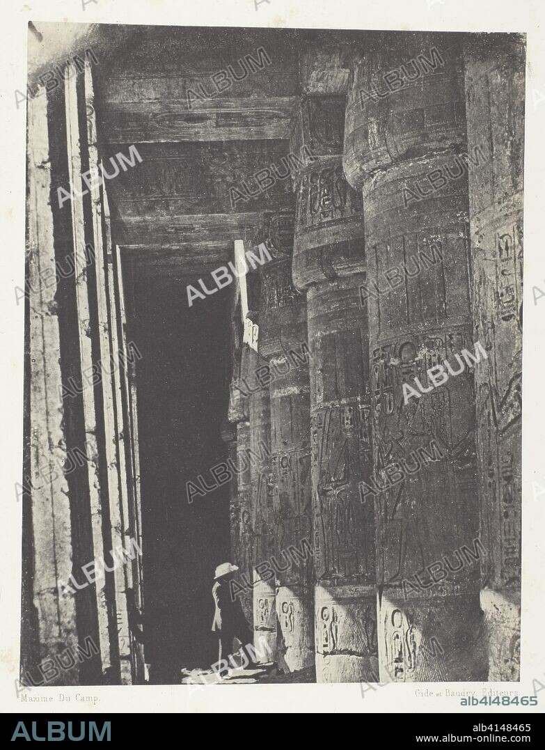 AIMÉ ROCHAS. Médinet-Habou, Galerie du Palais de Ramsès-Méiamoun; Thèbes. Maxime Du Camp; French, 1822-1894. Date: 1849-1851. Dimensions: 18.7 × 14.2 cm (image/paper); 43.1 × 29.9 cm (album page). Salted paper print, plate 52 from the album "Egypte, Nubie, Palestine et Syrie" (1852). Origin: France.
