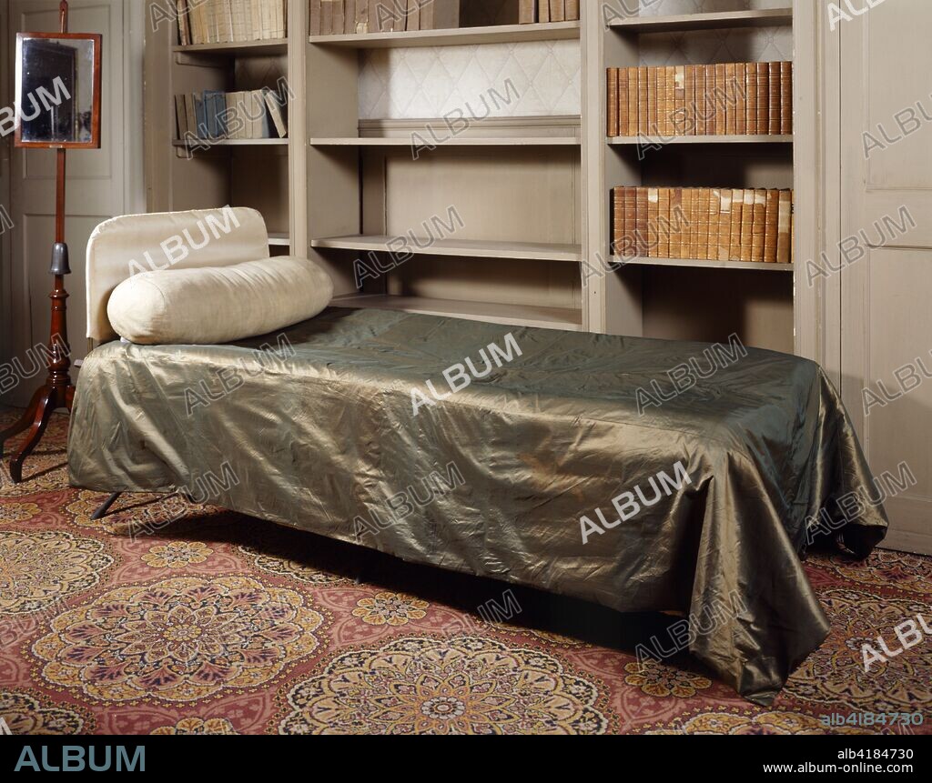 Duke of Wellington's campaign bed, Walmer Castle, Kent, c1980-c2017. The campaign bed, in the castle's Duke of Wellington Room, retains its original horsehair mattress and bedding. Walmer Castle was built by Henry VIII. It became the official residence of the Warden of the Cinque Ports, of which the Duke of Wellington was one in the 19th century.