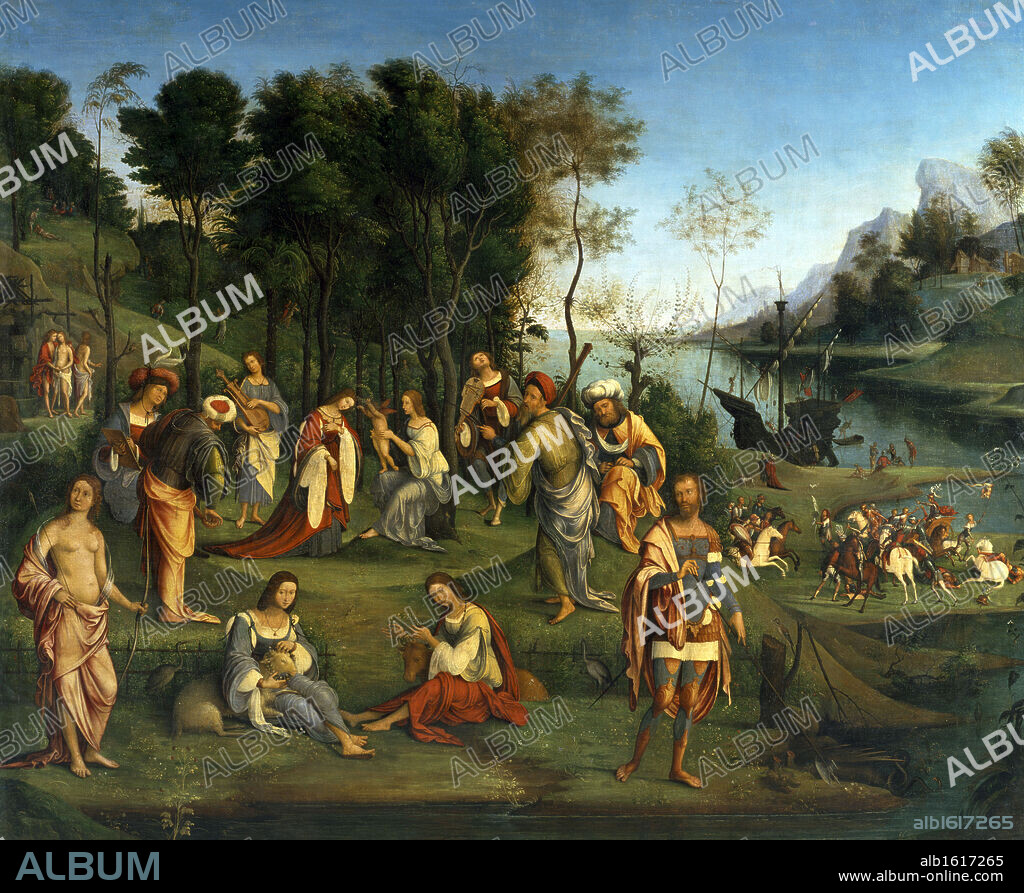 COSTA, LORENZO, THE ELDER. Allegory of Court of Isabella d'Este by Lorenzo Costa, the elder, (1460-1535), France, Paris, Musee du Louvre.