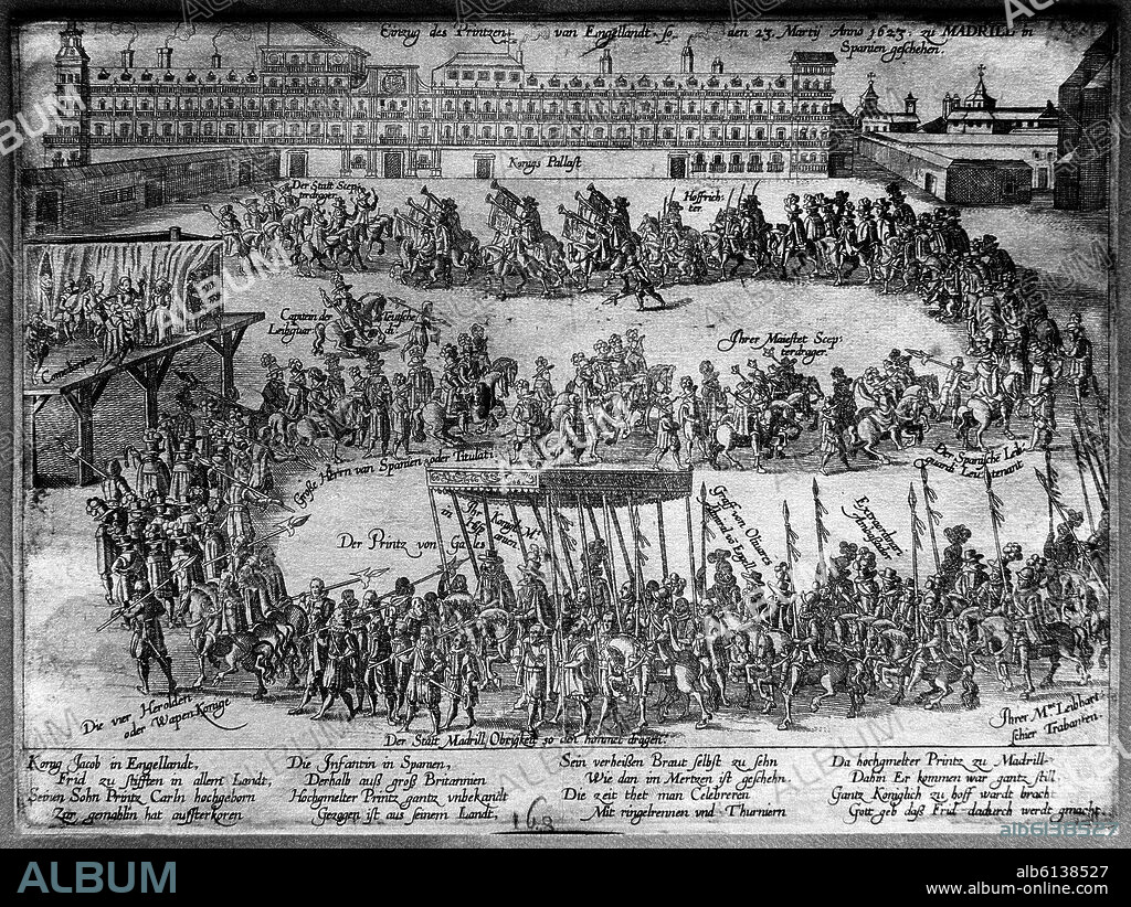 FIESTAS EN MADRID POR EL PRINCIPE DE GALES - 23/3/1623 - GRABADO SIGLO XVII.