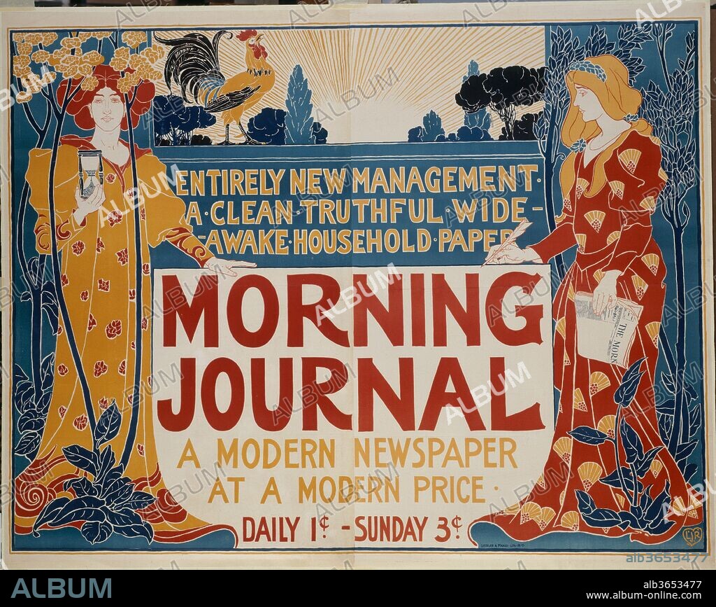 Morning Journal. Artist: Louis John Rhead (American (born England), Etruria 1857-1926 Amityville, New York). Dimensions: Sheet: 46 9/16 × 58 11/16 in. (118.3 × 149.1 cm)
Image: 44 5/16 in. × 58 in. (112.6 × 147.3 cm). Printer: Liebler & Maass Lith., New York. Publisher: The New York Journal. Date: 1895.