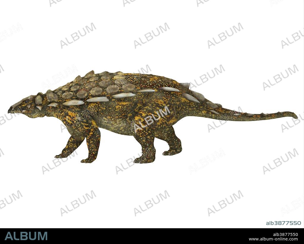 Side view of a Gargoyleosaurus dinosaur. Gargoyleosaurus was an ankylosaur that lived in the Jurassic Age of Wyoming, North America.