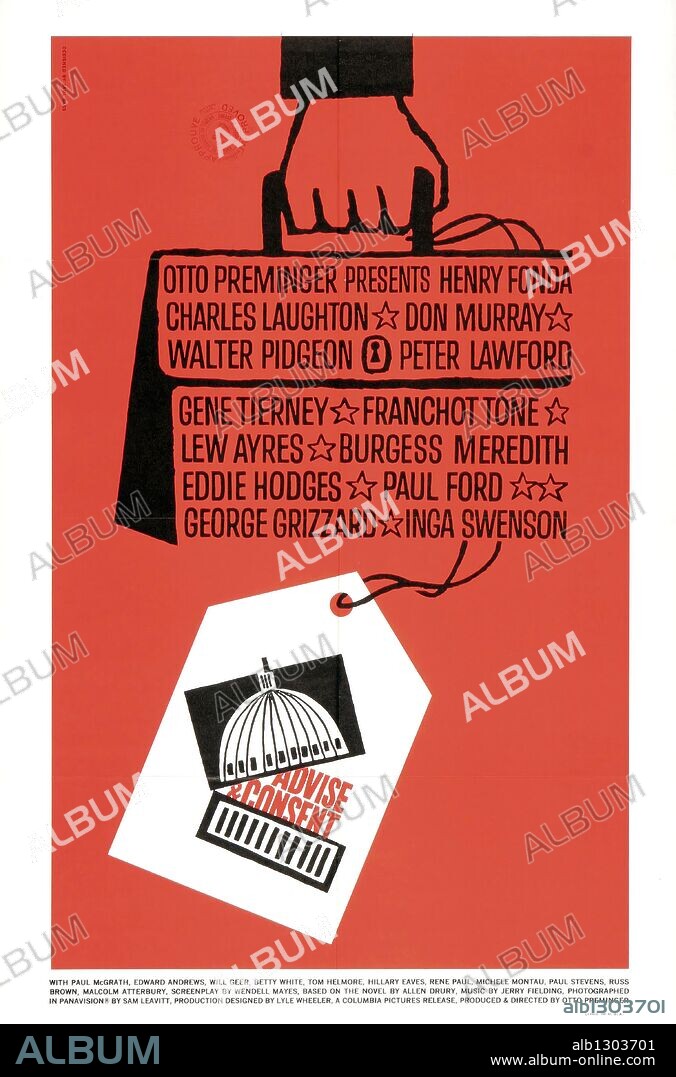 Poster de TEMPESTAD SOBRE WASHINGTON, 1962 (ADVISE AND CONSENT), dirigida por OTTO PREMINGER. Copyright COLUMBIA PICTURES.