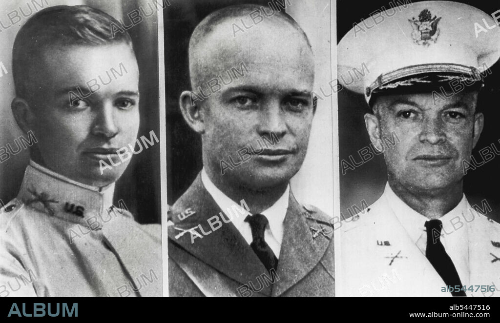 Eisenhower - Lieutenant, Major And Colonel -- Gen. Dwight D. Eisenhower, named yesterday as the Republican presidential candidate, is shown in three phases of his career as a military man. He is shown at left as a young lieutenant shortly after his marriage in 1916; as a major (center) in 1926, and as a colonel (right) in Manila in 1939. July 12, 1952. (Photo by AP Wirephoto).