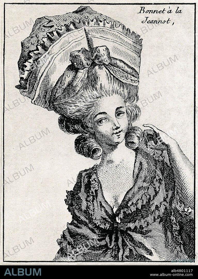 Bonnet a la Jeannot d'apres le personnage principal des comedies du theatre de foire de DORVIGNY (1742-1812) de 1779. Illustration de reprise dans Volange Comedien de la Foire 1756-1808 par Henri LAVEDAN (1859-1940) edite en 1933. Credit : Collection Jonas/Kharbine-Tapabor.