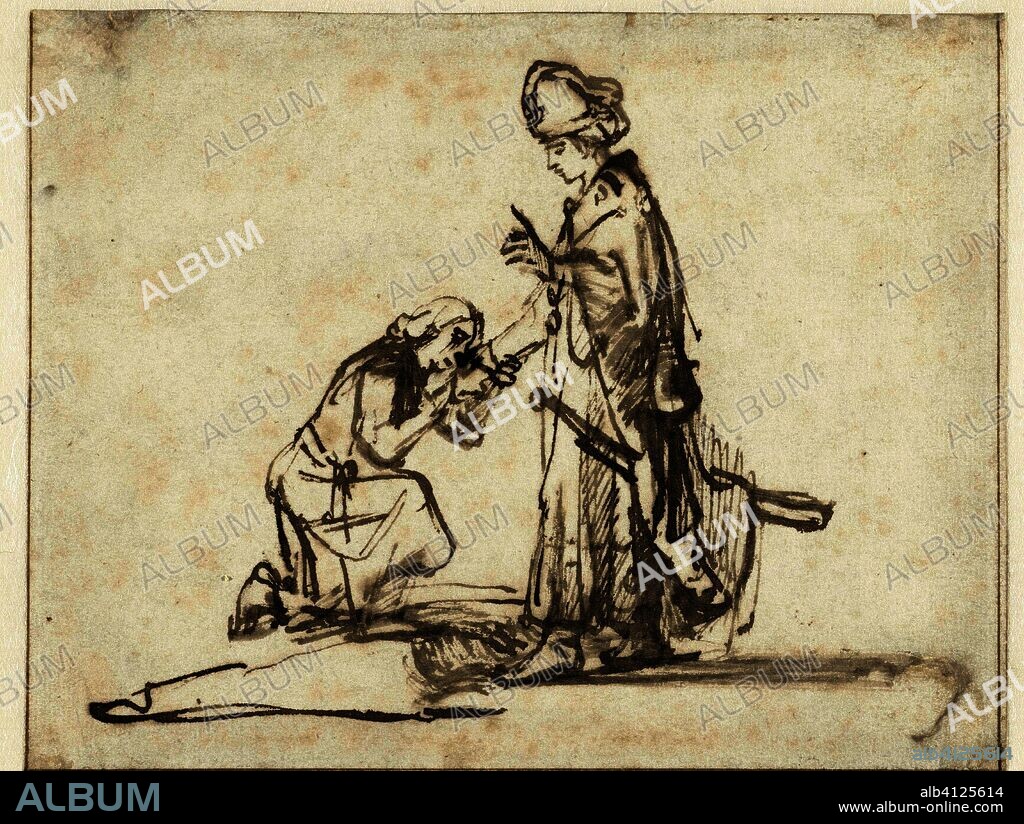 Jonathan Saying Farewell to David. Draughtsman: Rembrandt van Rijn (rejected attribution). Draughtsman: Carel van Savoyen (attributed to). Dating: c. 1650. Place: Amsterdam. Measurements: h 144 mm × w 184 mm.