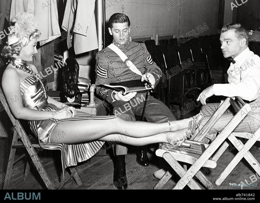 GORDON MacRAE, JAMES CAGNEY and VIRGINIA MAYO in THE WEST POINT STORY, 1950. Copyright WARNER BROTHERS.