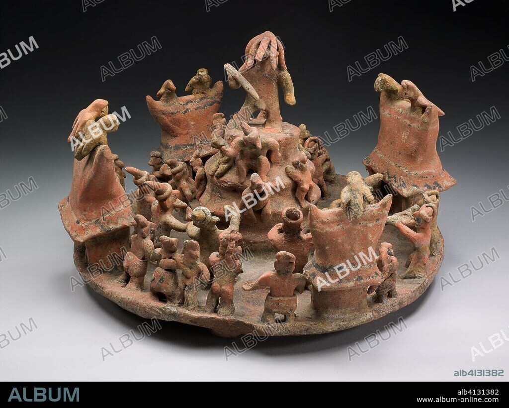 Model Depicting a Ritual Center. Nayarit; Ixtlán del Río, Nayarit, Mexico. Date: 100 AD-800 AD. Dimensions: 33 × 47 cm (13 × 18 1/2 in.). Ceramic and pigment. Origin: Nayarit state.