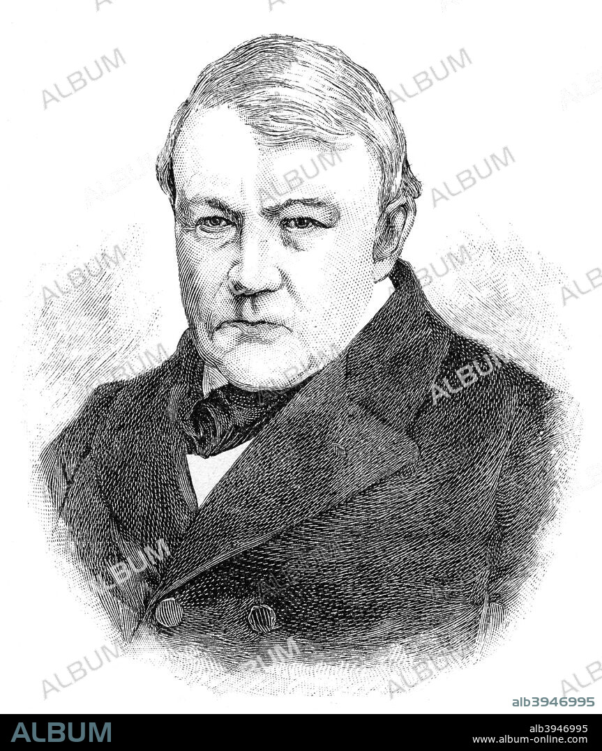 Christian Friedrich Schoenbein (1799-1868), German-Swiss chemist, 1900. Schoebein is perhaps best known his discovery of guncotton. In 1838, he discovered the principle behind the fuel cell, and in 1839 he discovered ozone (a form of oxygen) during experiments he performed on the slow oxidation of white phosphorus and the electrolysis of water.