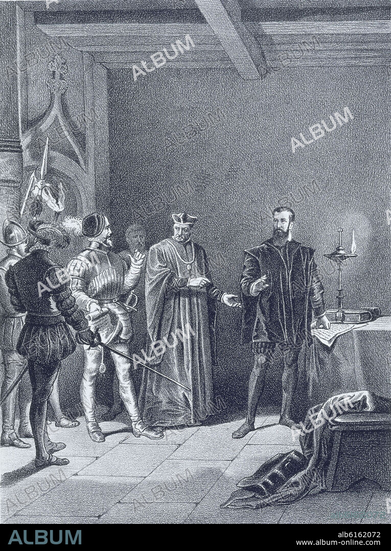 GOETHE JOHANN. PRISION DEL CONDE DE EGMONT EN MANOS DEL GRAN DUQUE DE ALBA - GRABADO SIGLO XIX.