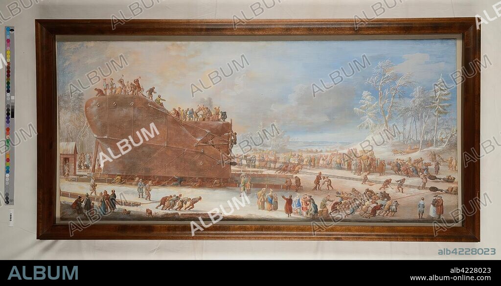 LOUIS NICOLAS VAN BLARENBERGHE. 'Transportation of the Thunder-Stone in Winter'. Russia, 1777. Dimensions: 44x98 cm.