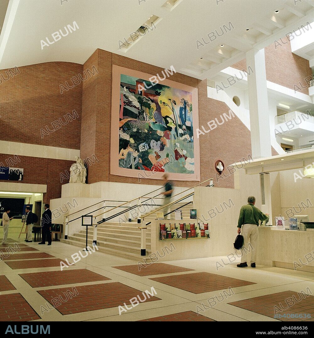 British Library Entrance hall. [Photographs of the British Library building at St. View of the British Library entrance hall, at St.Pancras. On the wall can be seen the tapestry: â€˜If not, notâ€™, 1996, after the painting by R.B. Kitaj, woven by the Master Weavers of the Edinburgh Tapestry Company.  Image taken from [Photographs of the British Library building at St.Pancras]. .