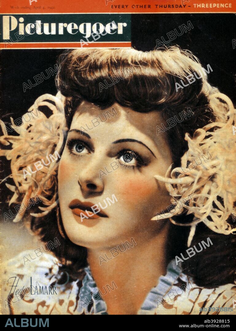 Hedy Lamarr (1914-2000), Austrian-born American actress, 1942. From the front cover of Picturegoer magazine (4 April 1942).  Cropping restrictions are in place.