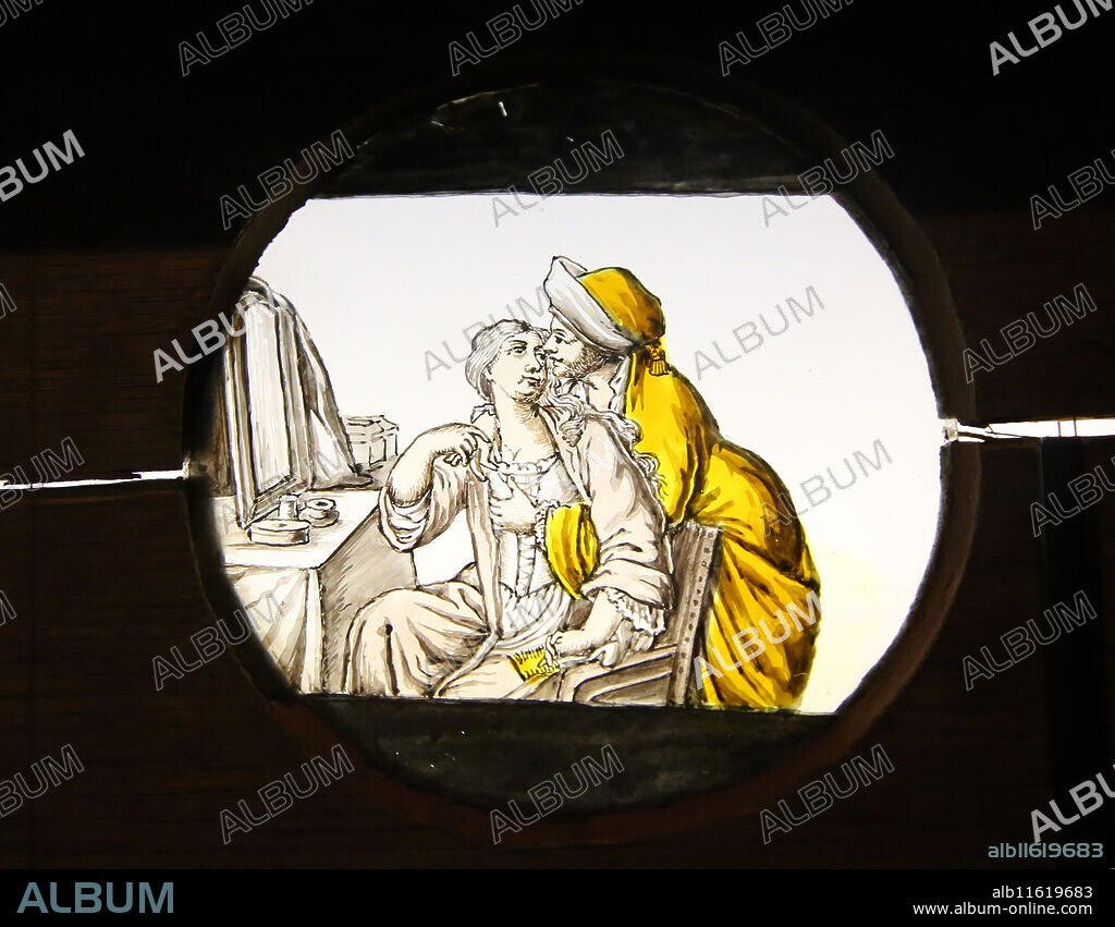 Magic lantern slides. 18th century. hand-painted. Rijksmuseum. Amsterdam. Netherlands.