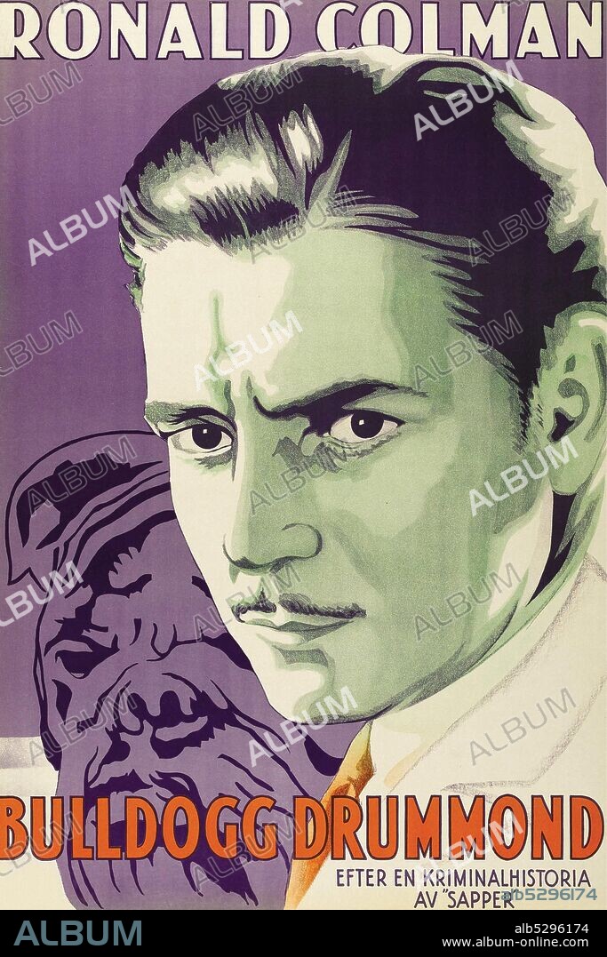Portrait of Ronald Colman.  Bulldog Drummond is a 1929 American pre-Code crime film in which Hugh "Bulldog" Drummond helps a beautiful young woman in distress. The film stars Ronald Colman as the title character, Claud Allister, Lawrence Grant, Montagu Love, Wilson Benge, Joan Bennett, and Lilyan Tashman. Produced by Samuel Goldwyn and directed by F. Richard Jones, the movie was adapted by Sidney Howard from the play by H. C. McNeile (credited onscreen as "Sapper")..