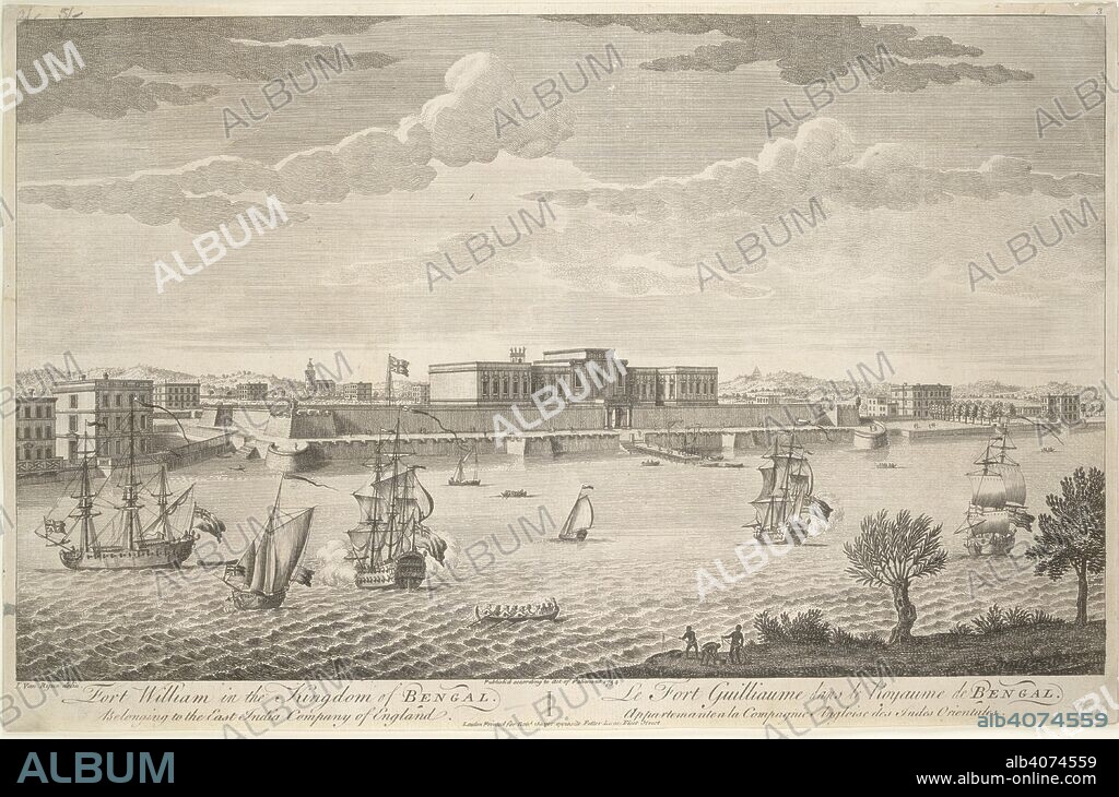 An 18th century view of Fort William, Bengal. 'Fort William in the Kingdom of Bengal belonging to the East India Company of England'. Drawn and engraved by Jan Van Ryne. Sayer, London, 1754. Source: P462.
