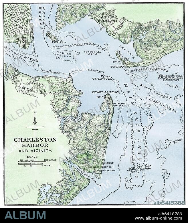 Map showing location of Fort Sumter, Civil War.